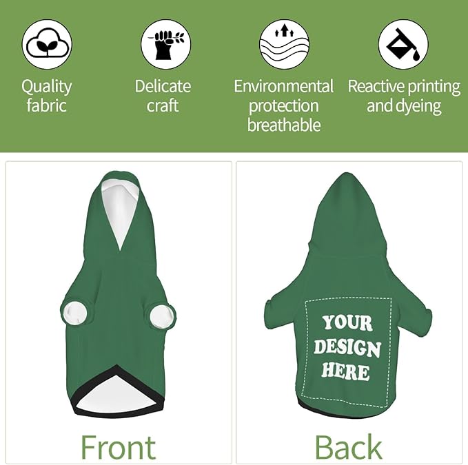 Personalized Dog Hoodie, Custom Dog Costumes for Small Dogs, Holiday Happy Dog Clothes Football Pet Shirt Sweater with Name Number for Girl/Boy Cats/Kitten, Green, XXS