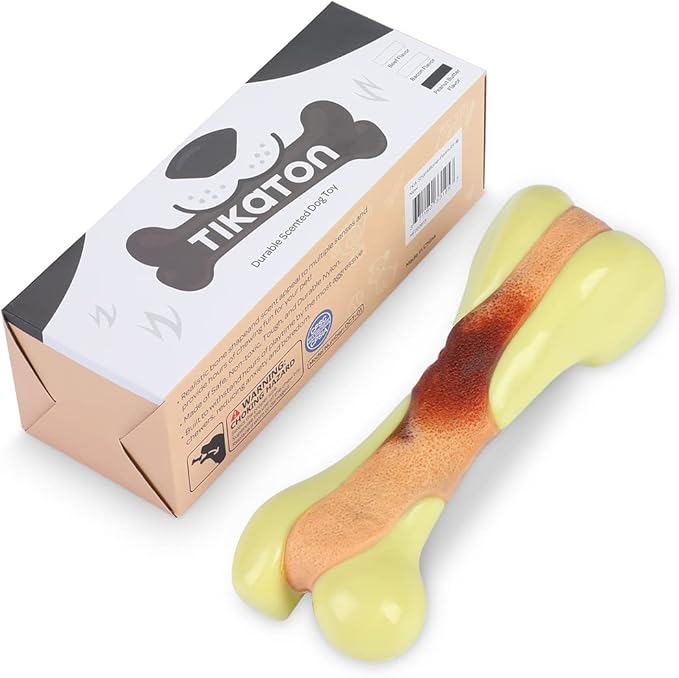 Tikaton Dog Chew Toys for Aggressive Chewers, Peanut Butter Flavor Durable Dog Teething Chew Toys Bones for Large/Medium/Small Puppies