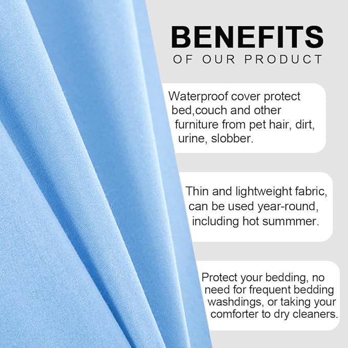 DUJUIKE Waterproof Bed Cover for Dog and Cats,Pet Hair Resistant Bed Sheet Cover, Protective Bed Liner Cover with 100% Waterproof Breathable Thin Fabric (Sky Blue, Queen 78 * 90 inch)
