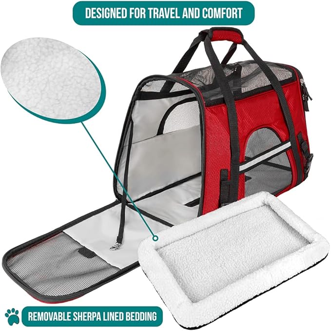 PetAmi Airline Approved Pet Carrier for Cat, Soft Sided Dog Carrier for Small Dogs, Cat Travel Supplies Accessories for Indoor Cats, Ventilated Pet Carrying Bag Medium Large Kitten Puppy, Small Red