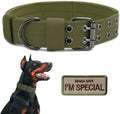 Tactical Dog Collar Military Adjustable Dog Collars Soft Nylon Training Collar with Patch Heavy Duty Metal Buckle Collars for Medium Large Dogs (Green, L)