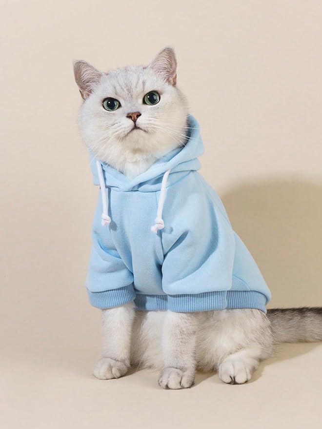 QWINEE Basic Dog Hoodie Sweatshirt Puppy Sweater Warm Cat Costumes Pet Clothes for Chihuahua Puppy Kitten Small Medium Dogs Light Blue Small