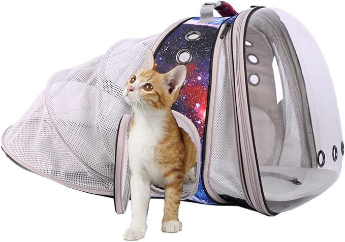 Galaxy Blue Dual Expandable Cat Backpack Carrier, Fit up to 20 lbs, Expandable Pet Carrier Backpack for Large Fat Cat and Small Puppy