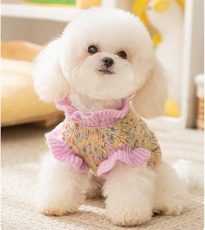 Purple Small Dog Sweater, Knitted Cat Sweater, Holiday Puppy Clothes for Little Dog Girl, Cold Weather Outfit for Kitten Chihuahua Yorkie Teacup Dachshund Pug (Purple, X-Small)