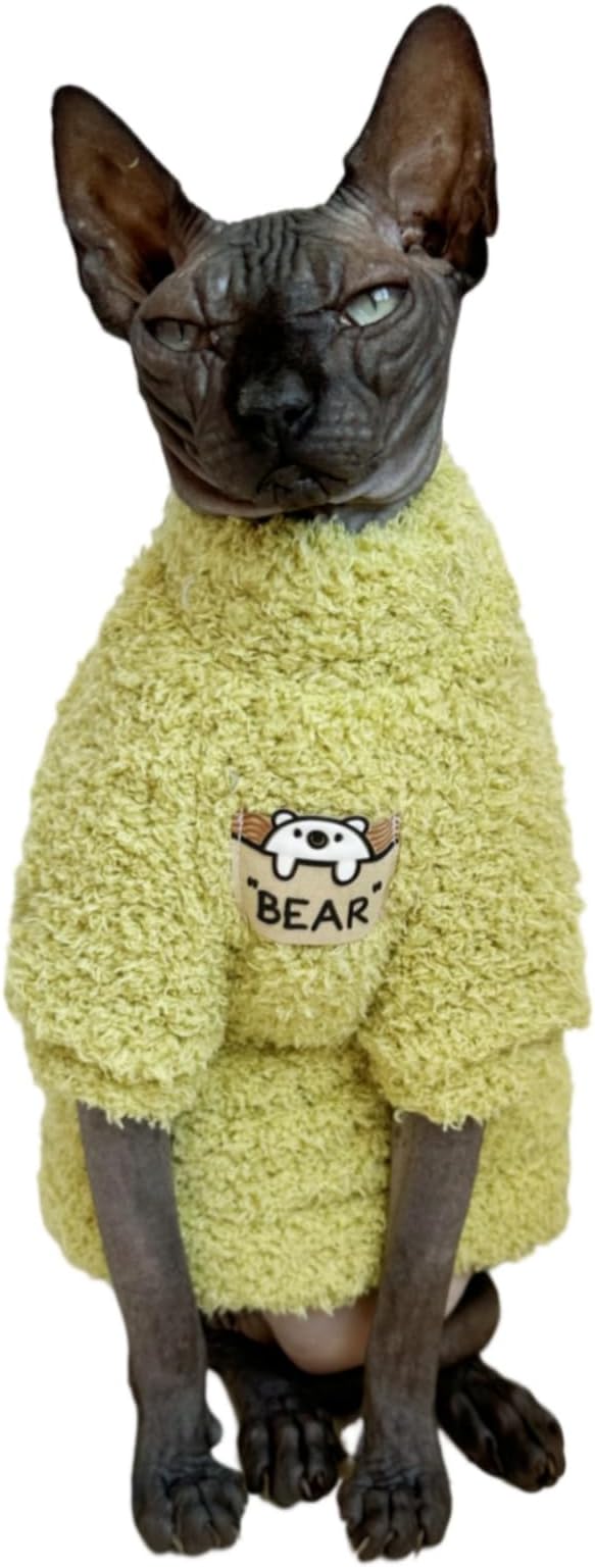 Sphynx Cat Clothes Hairless Cat Super Soft Warm Fleece T Shirt Elastic Winter Sweater Outfit, Pet Clothes for Sphynx Cat Coat for Cats and Small Dogs Apparel (Green, X-Large)