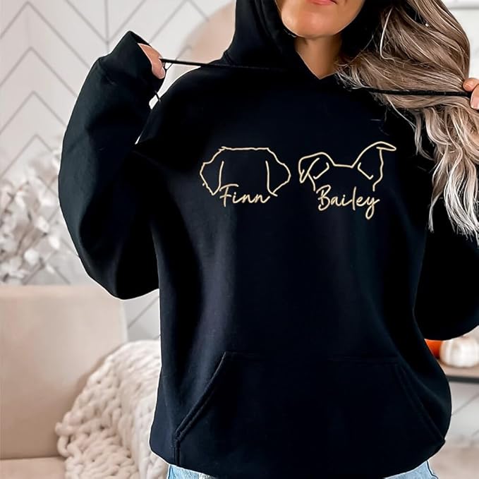 Personalized Embroidered Dog Hoodie, Personalised One-Line Dog Shirt, Unisex Embroidered Dog Hoodie, Dog Lovers Gifts