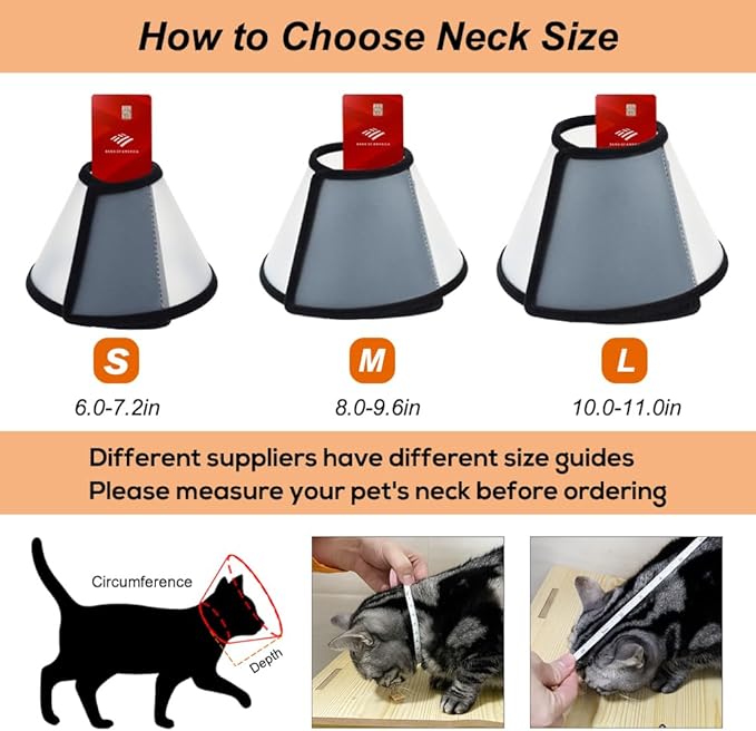 Vivifying Cat Cone, Adjustable Recovery Pet Cone, Three Sizes Lightweight Plastic Elizabethan Collar for Cats, Mini Dogs and Rabbits (Black)