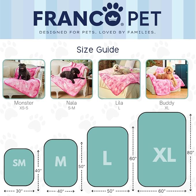 Franco Pet Barbie Super Soft Cozy Waterproof Sherpa-Backed Blanket Throw for Large Dogs, Couch/Bed/Car, 50x60 (Officially Licensed Product)