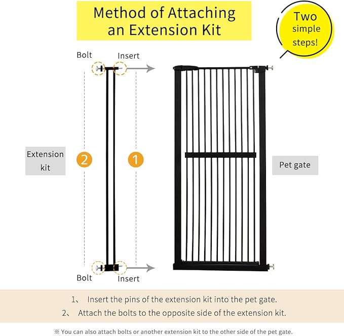 Lumizone Extra Tall Cat Gate Extension Kit 61.02" High Pressure Mounted 4.13" Extra Wide 1.37" Gap No Drilling Tall Pet Gate for Dogs (Black, 61.02" H x 4.13" W, Extension)