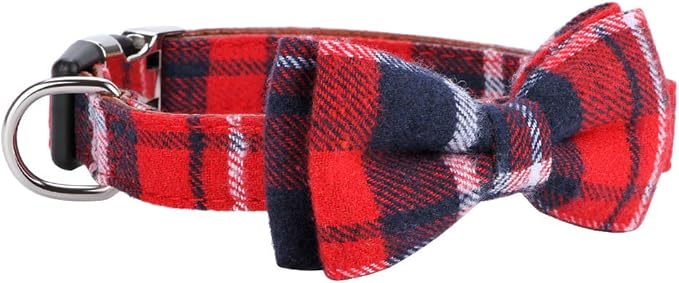 Faleela Soft &Comfy Bowtie Christmas Dog Collar,Detachable and Adjustable Bow Tie Collar,for Small Medium Large Pet (L, Red)