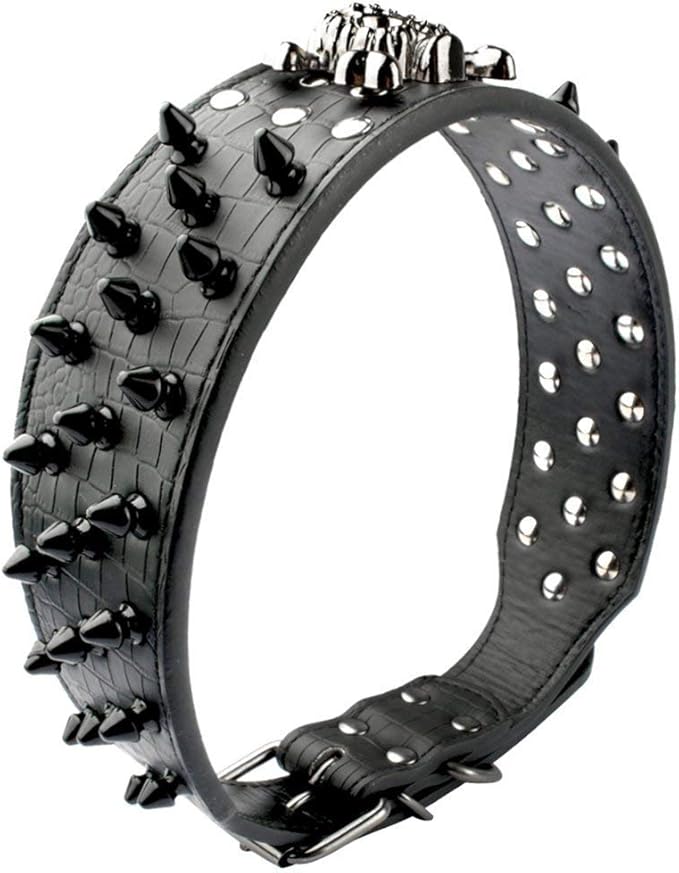 Serijoars Spiked Studded Dog Collar, PU Leather Dog Collar, Adjustable Pet Collars for Medium or Large Breed Pet (M, Gold Brown2)