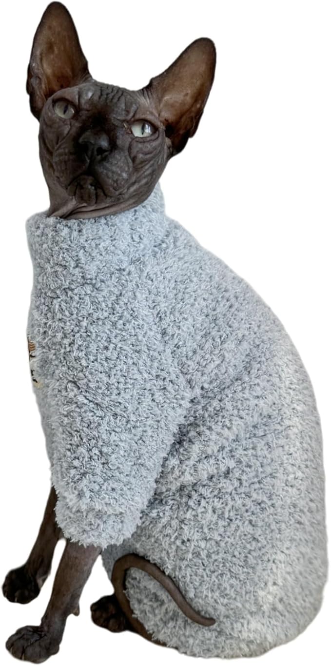 Sphynx Cat Clothes Hairless Cat Super Soft Warm Fleece T Shirt Elastic Winter Sweater Outfit, Pet Clothes for Sphynx Cat Coat for Cats and Small Dogs Apparel (Blue, Medium)