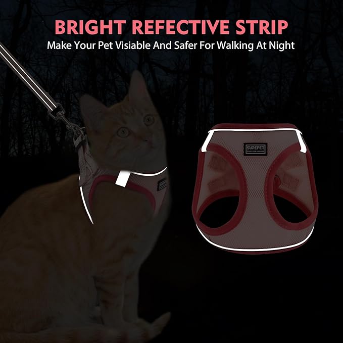 Cat Harness and Leash Set, Soft and Breathable Vest with Reflective Strip, Escape Proof Kitten Harness, Easy to Wear for Cats Walking and Traveling (Orange, M)