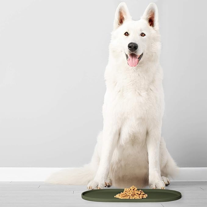 DogBuddy Dog Food Mat - Waterproof Dog Bowl Mat, Silicone Pet Mat for Food and Water Bowls, Nonslip Pet Feeding Mat with Edges, Dogs Food Mats for Floors, Puppy Supplies (Small, Khaki Green)
