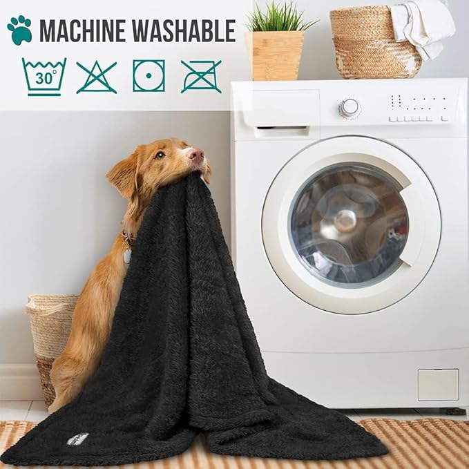 PetAmi Dog Blanket for Large Dogs, Black Fluffy Soft Sherpa Fleece for Puppies, Kittens, Calming Pet Throw for Bed, Washable Sofa Couch Cover, X-Large 60x80