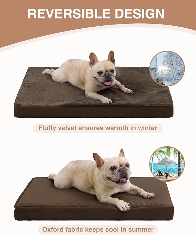 KSIIA Orthopedic Dog Bed Crate Waterproof Pet Mats for Medium Dogs Deluxe Plush Washable Pet Bed with Egg Crate Foam & Removable Cover, 29 x 18 Inch, Brown