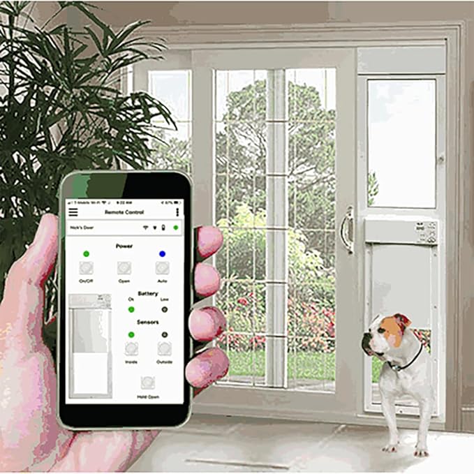 Power Pet WiFi Automatic Sliding Glass Patio Pet Door by High Tech Pet - Pet Operated Dog Door for Dogs 30-100 lbs. Heavy-Duty Aluminum Frame (75-80 1/4"), App Control, Safe, Air Tight, Easy Install