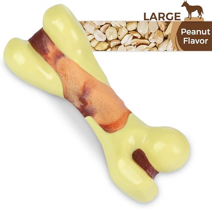 Tikaton Dog Chew Toys for Aggressive Chewers, Peanut Butter Flavor Durable Dog Teething Chew Toys Bones for Large/Medium/Small Puppies