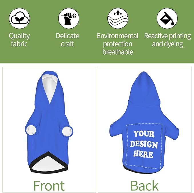 Dog Clothes, Custom Dog Hooded Sweatshirt, Personalized Pet Costume Robe Shirt with Text/Image/Club Name/Pet Shop Logo for Small Medium Large Dogs and Cats, RoyalBlue, XS