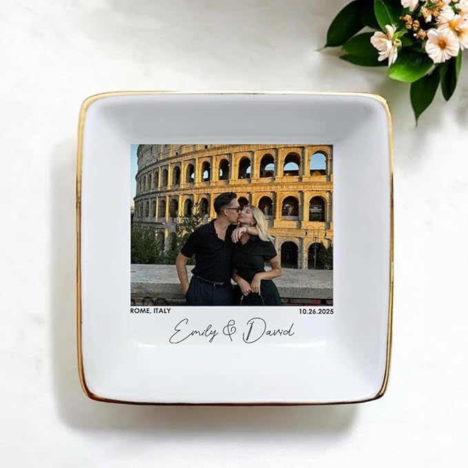Custom Couple Portrait Photo Ring Dish, Personalized Picture Trinket Tray, Engagement Ring Dish, Wedding Jewelry Tray Keepsake Valentines Gift for Her Him Wife Husband