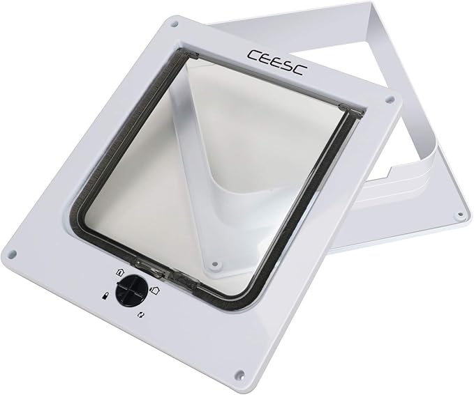 CEESC Extra Large Cat Door (Outer Size 11.6" x 9.8"), Rotary 4 Way Locking Cat Door for Interior Exterior Doors, Weatherproof Pet Door for Cat & Doggie with Circumference < 24.8",Upgraded Version