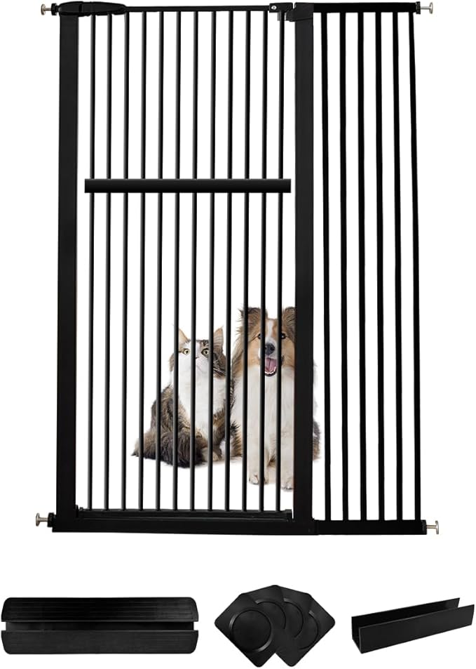 Lumizone Extra Tall Pet Gate 55.12" High Pressure Mounted 42.52"-46.64" Extra Wide (9 Sizes) 1.37" Gap for Cat Dog Stairs Doorway Hallway No Drilling Auto-Close (42.52"-46.64" W, Black)