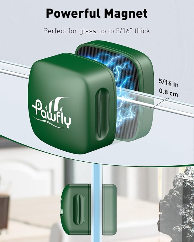 Pawfly Aquarium Magnet Glass Cleaner, Magnetic Fish Tank Cleaner, 1.5" Mini Algae Scrubber for Glass Aquariums, Strong Magnetic Brush Cleaning Tool for Glass Fish Tanks up to 10 Gallons