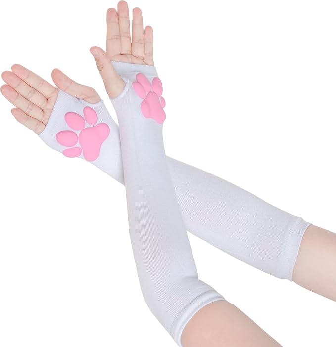 Nydotd Cat Paw Pad Mittens Gloves Kawaii Pink 3D Claw Fingerless Cute Cat Cosplay Gloves Sleeve for Girls Party