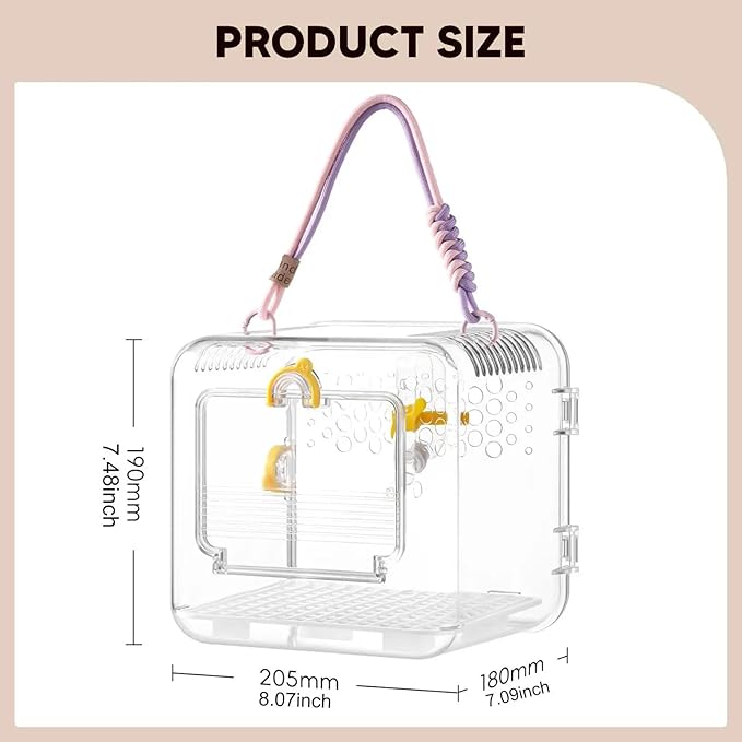 Portable Bird Travel Carrier Cage - Breathable Parrot Carrying Box for Cockatiels, Budgies, and Parrotlets Supplies