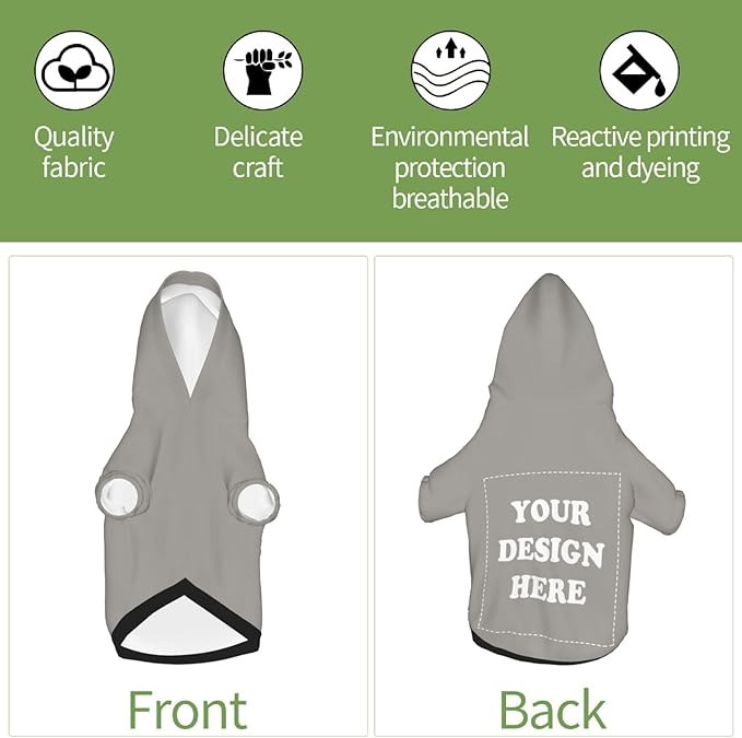 Personalized Chihuahua Dog Hoodie, Custom Pet Warm Sweatshirt Costume with Name Number Photo, Customize ID Clothes for Pupppy Kitten Dogs Cats, Grey, XL