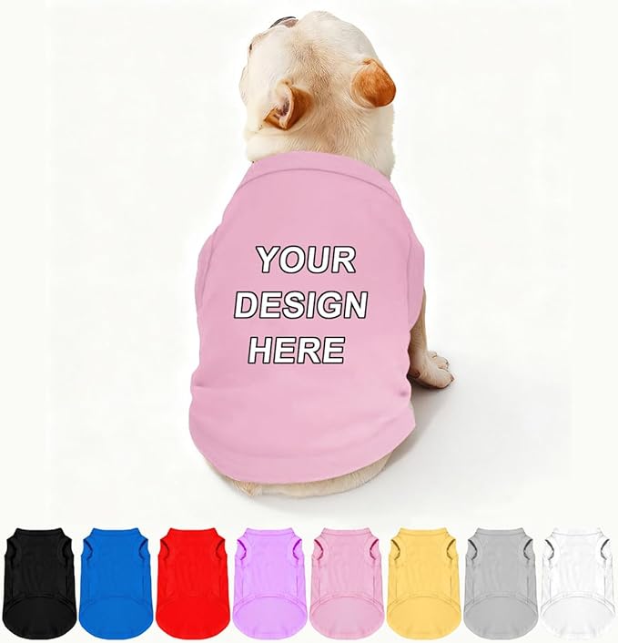 Custom Dog Clothes Shirts for Small Large Dogs Breathable Pet Shirt Customized Image Text Sleeveless Tank Tops for Puppy Cats Customize Pets Apparel Gifts, Light-Pink, M