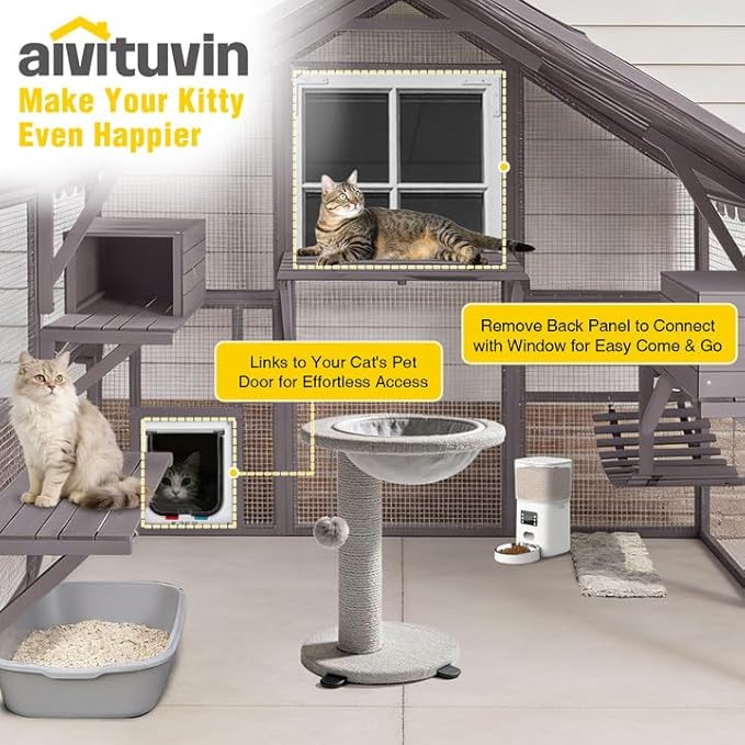Aivituvin Cat House Outdoor Catio Kitty Enclosure with Super Large Enter Door,Wooden Cat Cage Condo Indoor Playpen with Platforms,Small House 74 Inch