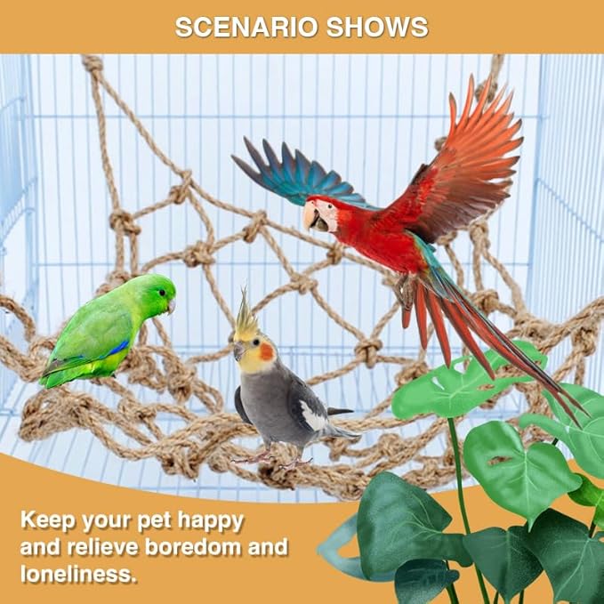 2 Packs Natural Bird Rope Net Parrot Swing Hammock for Birds Parrot Ladder Macaw Hanging Hammock Activity Toy for Rats Parakeet Cockatiel Cockatoo Conure African Grey Budgie（L 20 * 16inch）