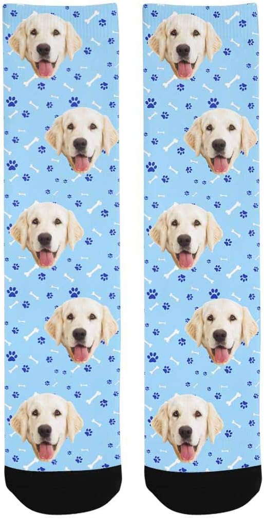 MyPupSocks Custom Personalized Photo Pet Face Socks, Cat and Dog Tracks Paws Bones Crew Socks with Picture for Men Women