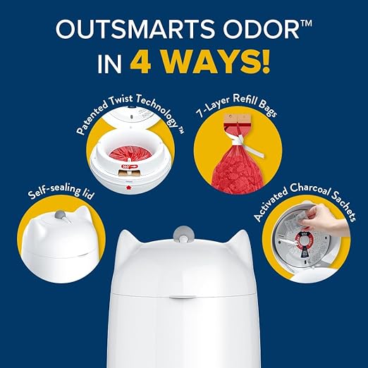 Red Rocket PURRR LITTER TWIST’R XL Cat Litter Trash Can Step Litter Disposal System Pack, 12x Refills Bags and 6x Charcoal Sachets, No Smell Litter Storage Container, Litter Disposal System