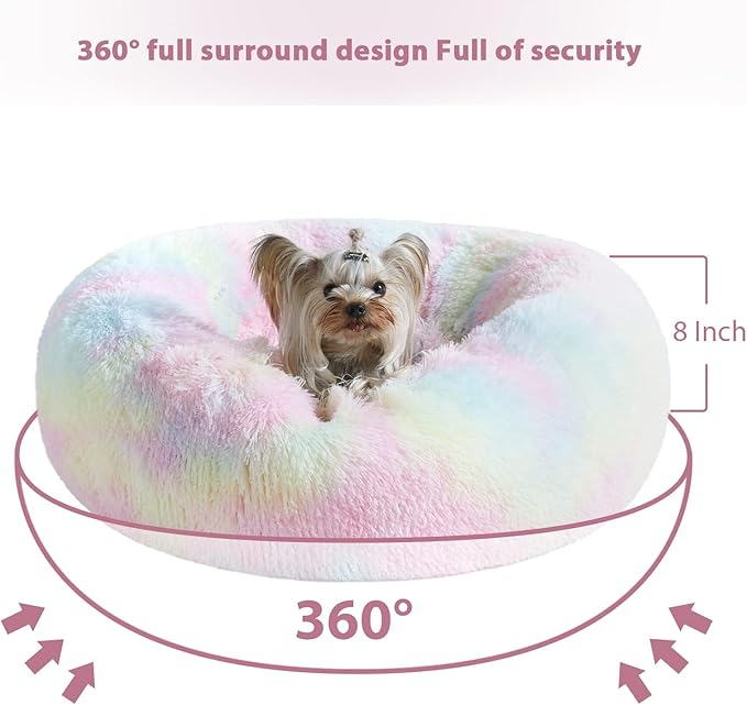 WNPETHOME Donut Dog Beds Large Sized Dog,Anti-Anxiety Caming Large Pet Bed,Fluffy Faux Fur Plush Puppy Bed，Warming Cozy Soft Round Bed for Pet, Cat Cuddler Cushion