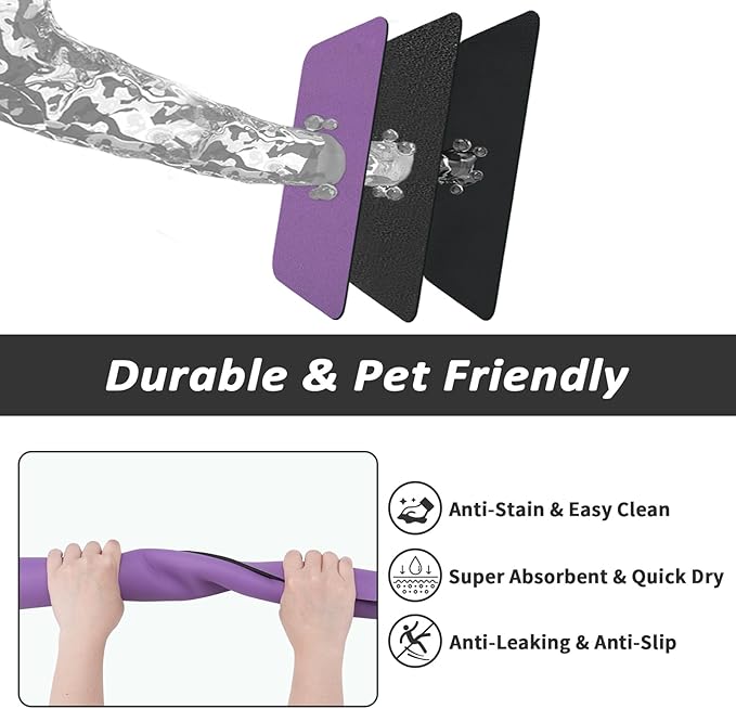 Dog Food Mat - Absorbent Cat Mat for Food and Water, No Stains Pet Feeding Bowl Mat, Easy to Clean Pet Placemats, Quick Dry Dog Water Dispenser Mat for Messy Drinkers | Purple 24"x36"