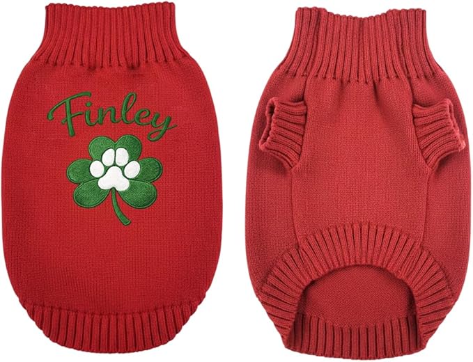 Personalized Dog Sweater, Custom Knit Sweater with Clover Embroidery, St. Patrick's Day Design for Dogs, Ideal Gift for Dog Owners, Pet Apparel Gift#5