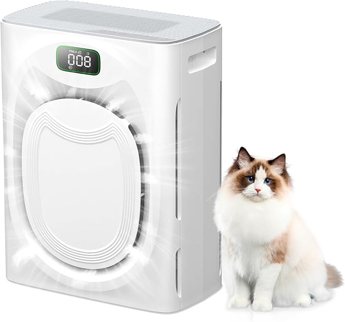 Pet Air Purifiers for Home Large Room Up to 2500 Ft², Double-Sided HEPA Air Cleaner with Washable Pre-Filter for Pet Hair Dander Odor Smoke, PM2.5 Air Quality Monitor & Auto Mode