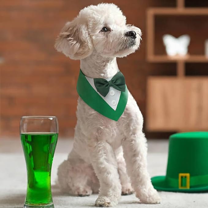 FUAMEY Dog Tuxedo St.Patrick's for Small Dogs,Dog Formal Suit Dogs Attire Pet Bow Tie Puppy Party Costumes Cat Tux Outfits Pets Bandana Cosplay Adjustable Bowties St.Patrick's Day Green XS