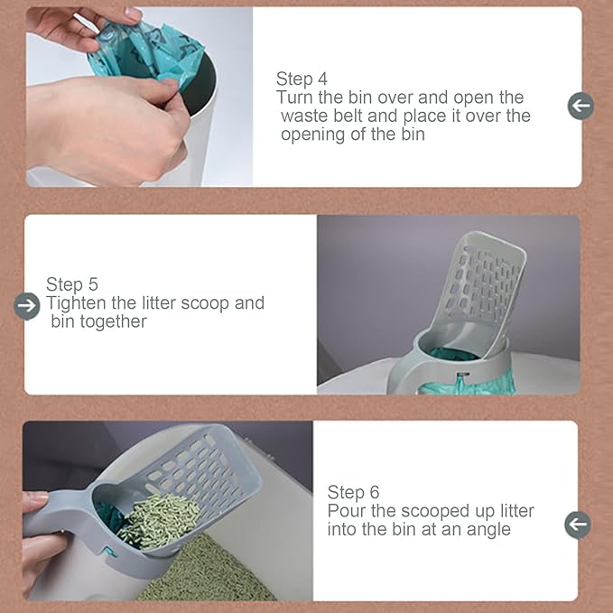 Cat Litter Scoop with Integrated Detachable Deep Shovel – Leakproof Pooper Scooper for Cat with Waste Box & 6 Rolls Odor-Control Litter Bags, Large Capacity Portable Cats Litter Disposal System