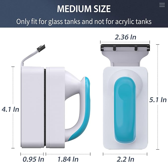 Pawfly Aquarium Strong Magnetic Brush Stain Cleaner with Detachable Stainless Steel Scraper and Non-Slip Handle 4 Inch Floating Cleaning Scrubber Tool for Glass Fish Tank (Not for Acrylic Tank)