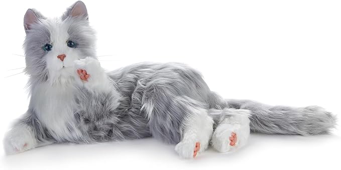 JOY FOR ALL Companion Pet for Seniors - Lifelike Animatronic Cat - Realistic Soft-Touch Fur & Purring - Therapy Stuffed Animal - Toy for Alzheimer's & Dementia - Silver w/White