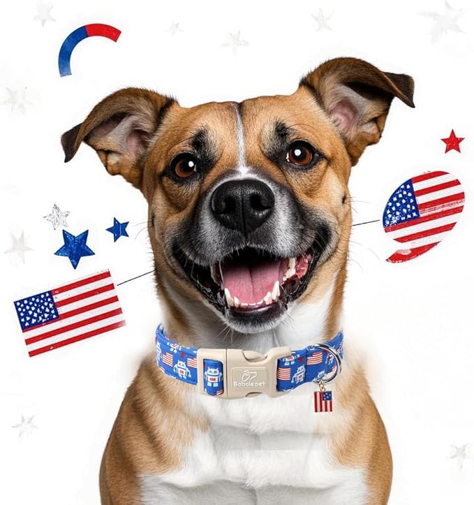4th of July Dog Collar, Robot Star-Spangled Patriotic Dog Collars for Puppy Small Dogs, Adjustable Lightweight Quick-Release Buckle Collar for Boy&Girl Dogs XS