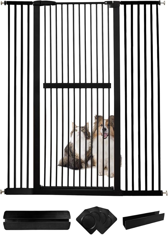 Lumizone Extra Tall Cat Gate 61.02" High Pressure Mounted Extra Wide 50.79"-55.11" (17Sizes) 1.37" Gap No Drilling Auto-Close Tall Pet Gate for Dogs (Black, 50.79"-55.11" W)