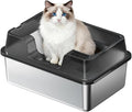 Stainless Steel Litter Box, XL Enclosed Cat Litter Boxes with Lid for Big Cats and Multi-Cats, High Sided, Anti-Urine Leakage Non-Stick Bottom Include Scoop Easy to Clean