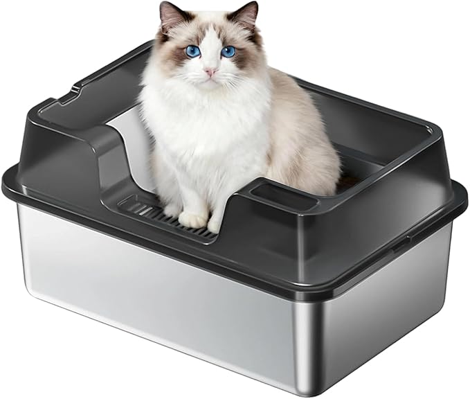 Stainless Steel Litter Box, XL Enclosed Cat Litter Boxes with Lid for Big Cats and Multi-Cats, High Sided, Anti-Urine Leakage Non-Stick Bottom Include Scoop Easy to Clean