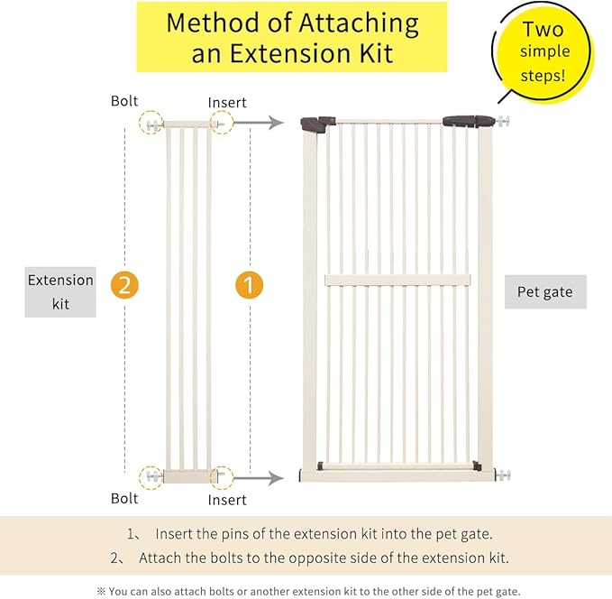 Lumizone Extra Tall Pet Gate 55.12" High Pressure Mounted 8.27" Wide Extension kit 1.37" Gap (Cream White, 55.12" H x 8.27" W, Extension)