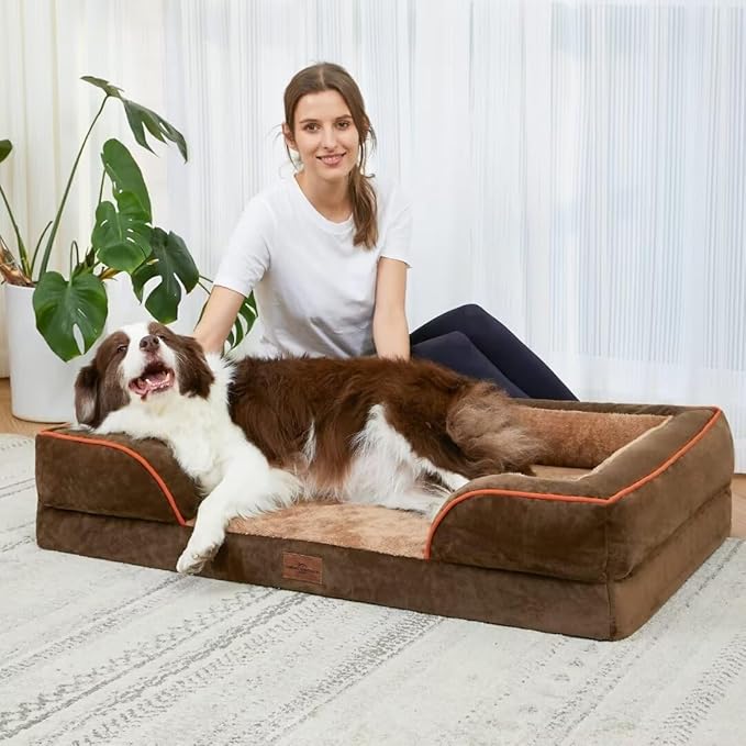 Comfort Expression Orthopedic Dog Bed for Extra Large Dogs 45x35 Inch, Waterproof Supportive Egg Crate Foam XL Pet Bed with Removable Bolsters, Dog Couch with Washable Cover & Non-Slip Bottom, Brown