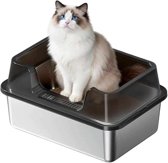 Stainless Steel Litter Box, XL Enclosed Cat Litter Boxes with Lid for Big Cats and Multi-Cats, High Sided, Anti-Urine Leakage Non-Stick Bottom Include Scoop Easy to Clean